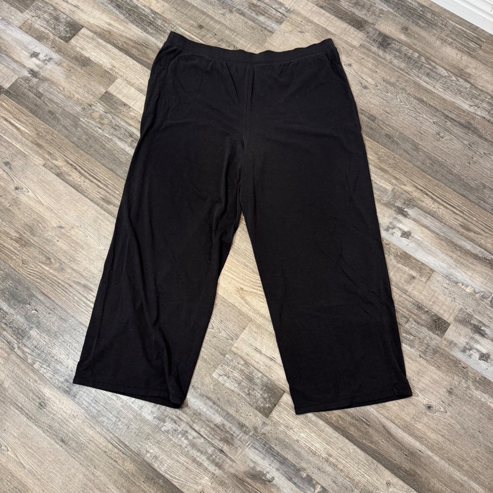 D&Co. Beach Women's Plus Size 2X Black Wide Leg‎ Crop Pull On Pants Pockets